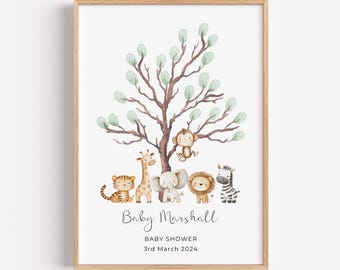 Safari Baby Shower Guestbook Print, Fingerprint Tree Keepsake (Print Only)