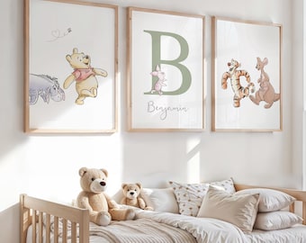 Winnie the Pooh Nursery Wall Art, Personalised Prints, Baby Room Decor, Set of 3