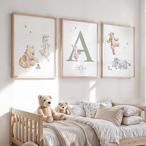 Lot de 3 impressions pour chambre d'enfant Winnie l'ourson, décoration murale personnalisée pour chambre de bébé