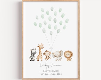 Safari Baby Shower Print, Balloon Thumbprint Guestbook (Print Only)