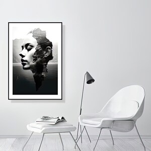 Framed Abstract Women Portrait Landscape Minimal Modern Wall Black White Art Wooden Frame Glass Print Poster archival photographic paper