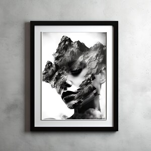 Digital Print Abstract Women Portrait Landscape Minimal Modern Wall Art Printable Black White Superb PNG and PDF Quality Instant Download