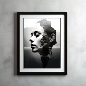 Digital Print Abstract Women Portrait Landscape Minimal Modern Wall Art Printable Black White Superb PNG and PDF Quality Instant Download