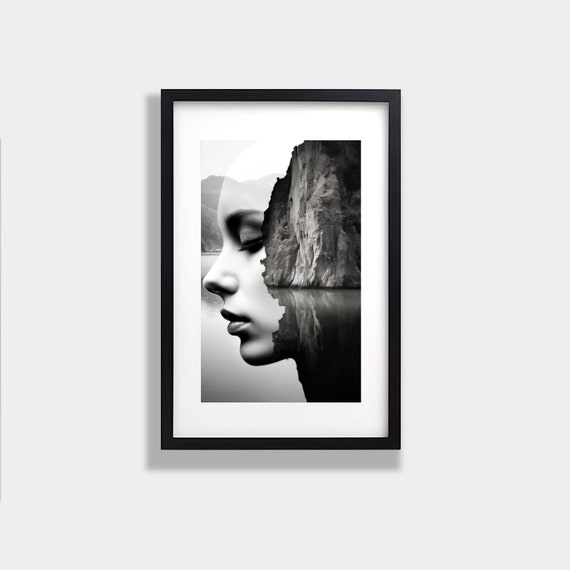 Framed Abstract Women Portrait Landscape Minimal Modern Wall Black White Art Wooden Frame Glass Print Poster archival photographic paper