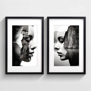 Digital Print Abstract Women Portraits Modern Wall Art Landscape Minimal Printable Black White Superb PNG and PDF Quality Instant Download