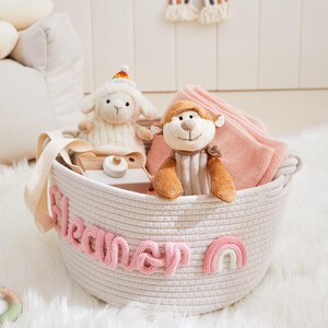 Personalisierter Häkelkorb für Kinder mit Namen, Neugeborenen-Badegeschenk, Baby-Spielzeug-Aufbewahrung, Baby-Geschenkkorb-Seil-Baumwollkorb