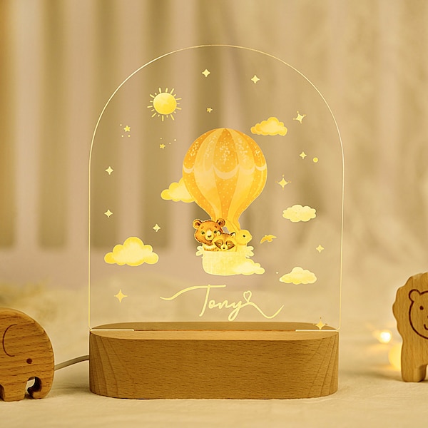 Personalised baby night light, baby birth gifts, baby night light, hot air balloon night light