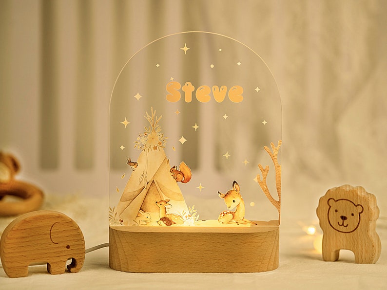 Personalized night light for baby, baby gift birth, night light baby, cute animal night lamp image 2