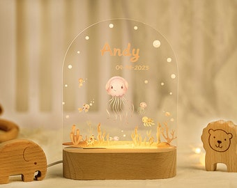 Veilleuse personnalisée pour bébé, lampe de nuit animale avec nom, lampe de nuit Woodland, cadeau de bébé nouveau-né, cadeaux d'anniversaire de Noël, cadeau pour tout-petits