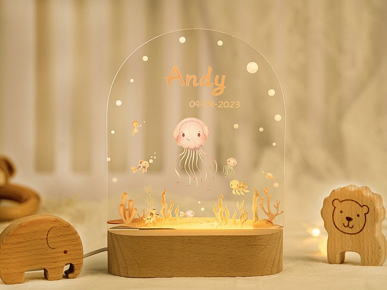 Personalised Night Light for Baby,animal Night Lamp With Name,woodland