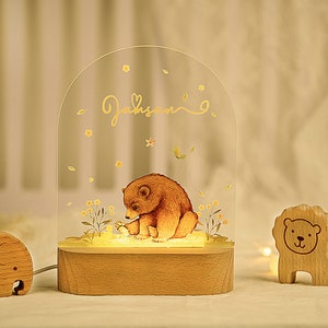 Personalized night light for baby, baby gift birth, night light baby, cute animal night lamp image 1