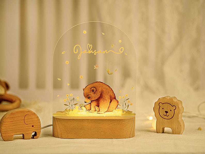 Personalized night light for baby, baby gift birth, night light baby, cute animal night lamp image 1