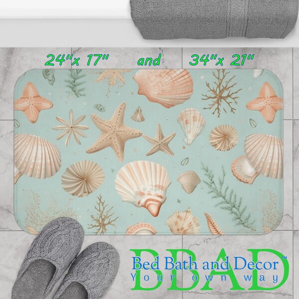 Seashell Bath Mat | Nautical Beach Decor | Coastal Accents | Elegant Bathroom Floor Rug