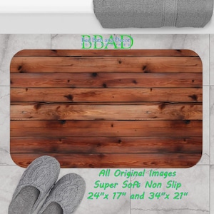 Wooden Plank Bath Mat - Rustic Cedar Wood Texture, Non-Slip Bathroom Rug
