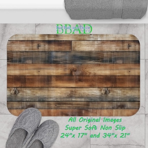 Alfombra de baño con aspecto rústico de madera de granero: espuma viscoelástica de microfibra antideslizante