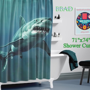 Rideau de douche requin - grand requin blanc réaliste, décoration de salle de bain prédateur de l&#39;océan, rideau sous-marin imperméable