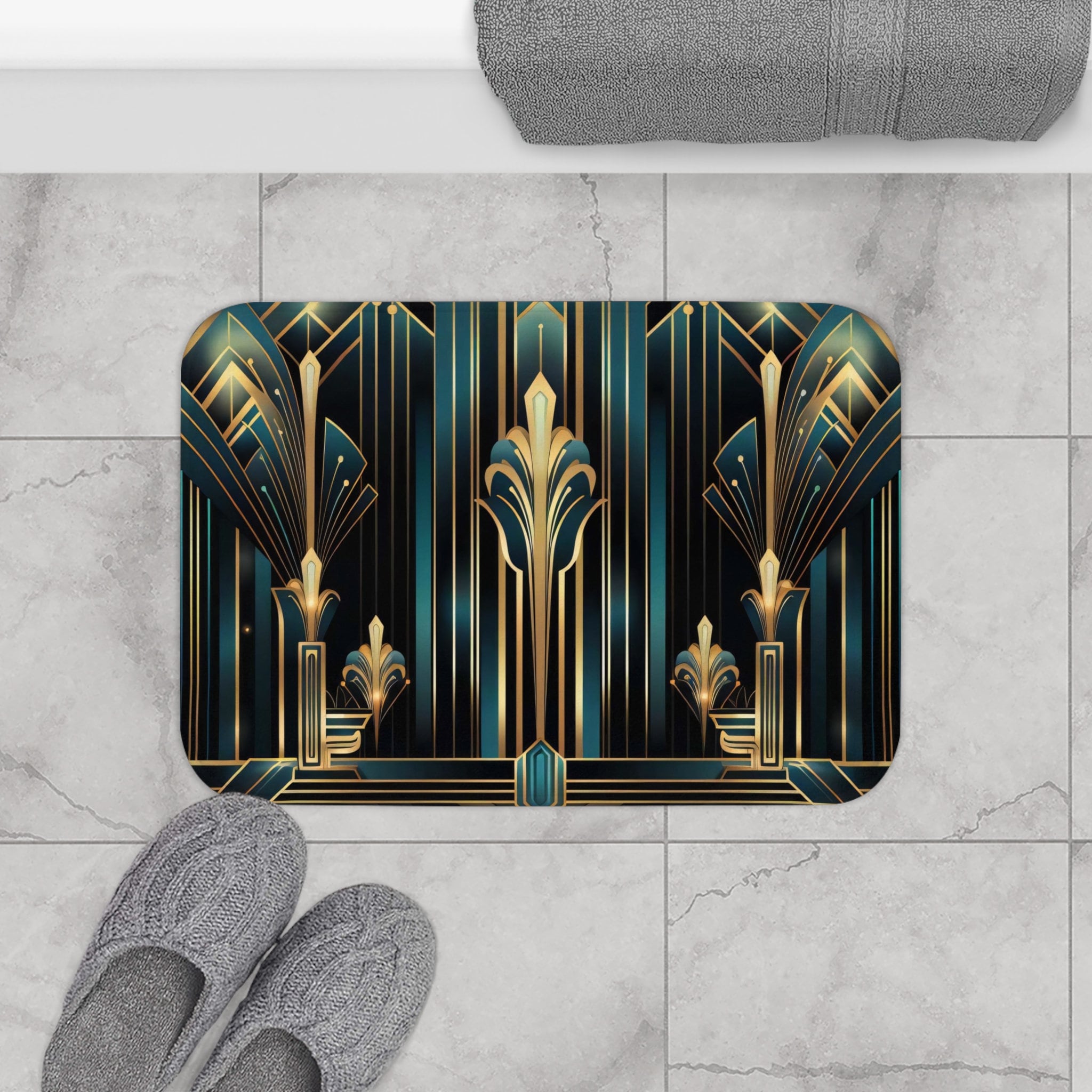 Art Deco Bath Mat Elegant Vintage Design, Nonslip Luxury Bathroom Rug