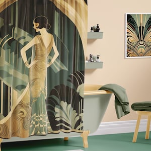 1920s Elegant Art Deco - Vintage Flapper Shower Curtain - Timeless Classic Design - Shower Stall Privacy