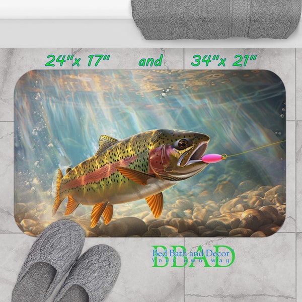 Trout Bath Mat - Vibrant Freshwater Fish Design, Non-Slip Angler's Bathroom Rug, Colorful Fishing Decor