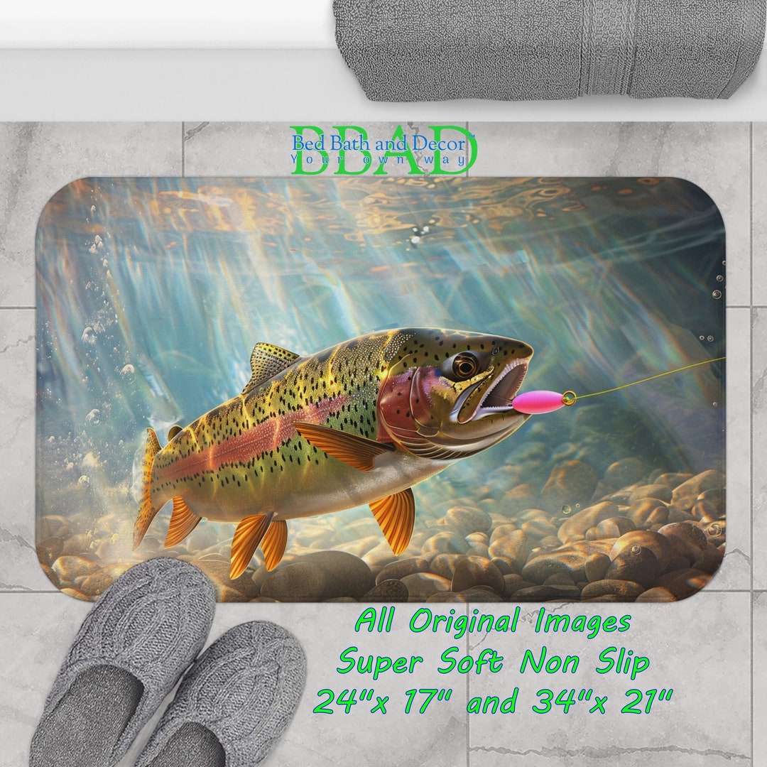 Trout Bath Mat Vibrant Freshwater Fish Design, Non-slip Angler's ...