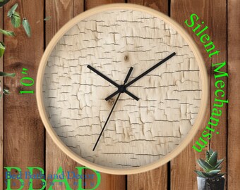 Aged Birch Bark Wall Clock - Rustic Natural Decor, Minimalist Design