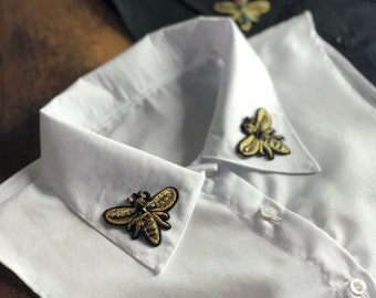 Bee embroidered shirt collar, shirt,White Shirt, Fake Collar, fake shirt collar, shirt under sweater, bee embroidered,women's clothing,hijab