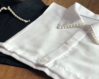 pearl detailed cotton fake collar, white collar, black collar, short shirt sleveless collar, short neckcover, polo neckcover, like shirt,