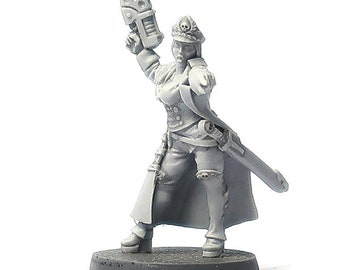 Grimdark Female Captain miniature, 28mm resin guard woman
