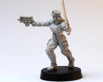 Grimdark Weiblicher Sergeant Miniatur, 28 mm Harz Militärische Mädchengarde