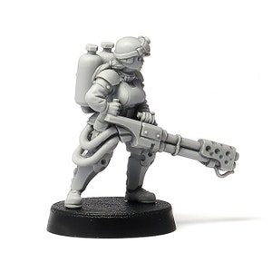 Grimdark Female Soldier with Flamethrower miniature 28mm