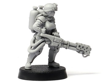 Grimdark Female Soldier with Flamethrower miniature 28mm