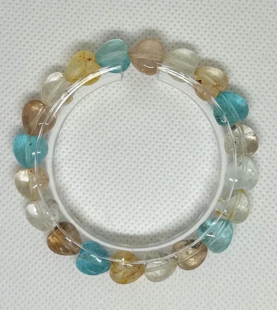 High Quality Rainbow Topaz Gemstone 10 Mm Heart Beaded Bracelet