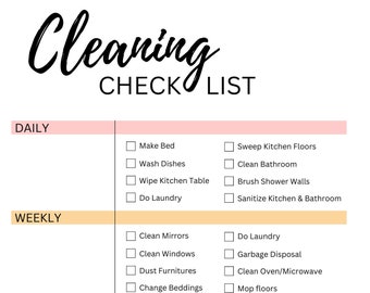 Editable Cleaning Checklist | Checklist | Weekly House Chores | Monthly | Printable Planner