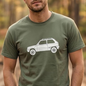 T-shirt 4x4 ispirata al panda: auto italiana classica, maglietta fuoristrada retrò