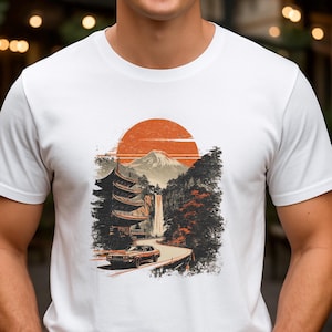 JDM Car T-Shirt | Mount Fuji Pagoda Retro Scene Tee