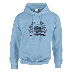 Klassisk Mini Cooper S Sketch Hoodie – Present till veteranbilsentusiast Light Blue