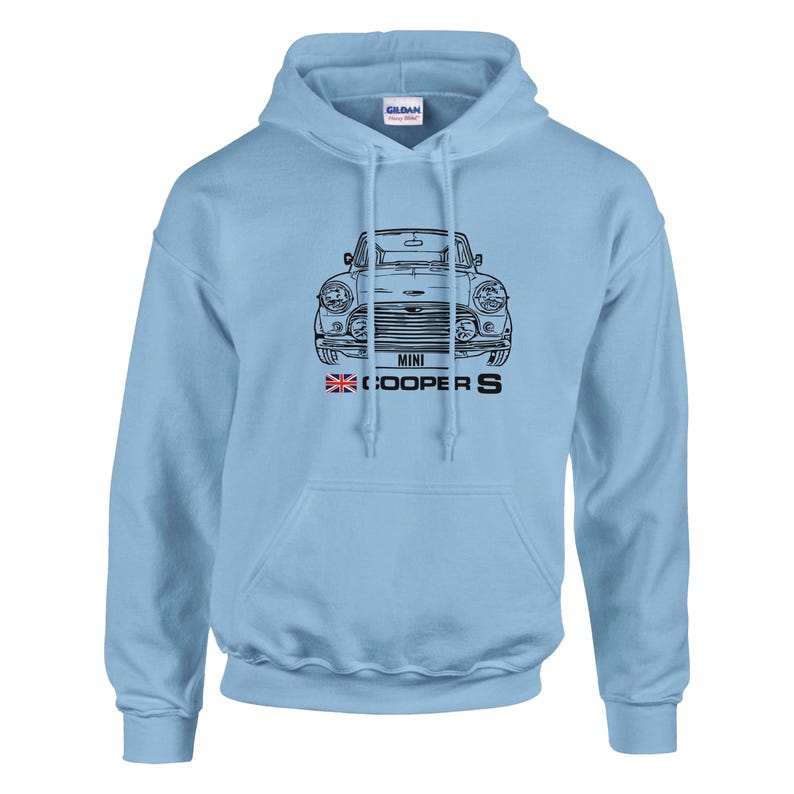 Klassisk Mini Cooper S Sketch Hoodie – Present till veteranbilsentusiast Light Blue