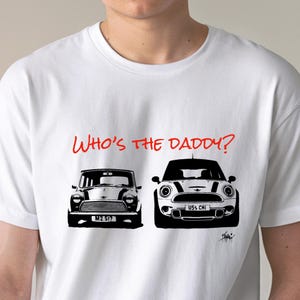 クラシックミニ vs モダンミニ、どっちがダディ？ステンシルデザイン、ミニクーパー風、グラフィティスタイル、ストリートアーティストスタイル、父の日