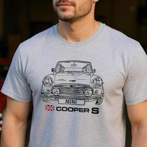 Tshirt for mini cooper fans, Mini British Flag Union Jack, petrolhead tee, Gearhead Gift Car Guy Clothing More Colors Available