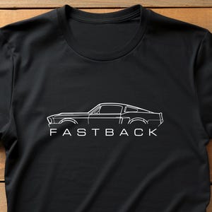 ファストバックアメリカンマッスルカーTシャツ、マスタング風クラシックカーTシャツ、ヴィンテージアメリカンカー、お父さん用Tシャツ、男性へのカープレゼント
