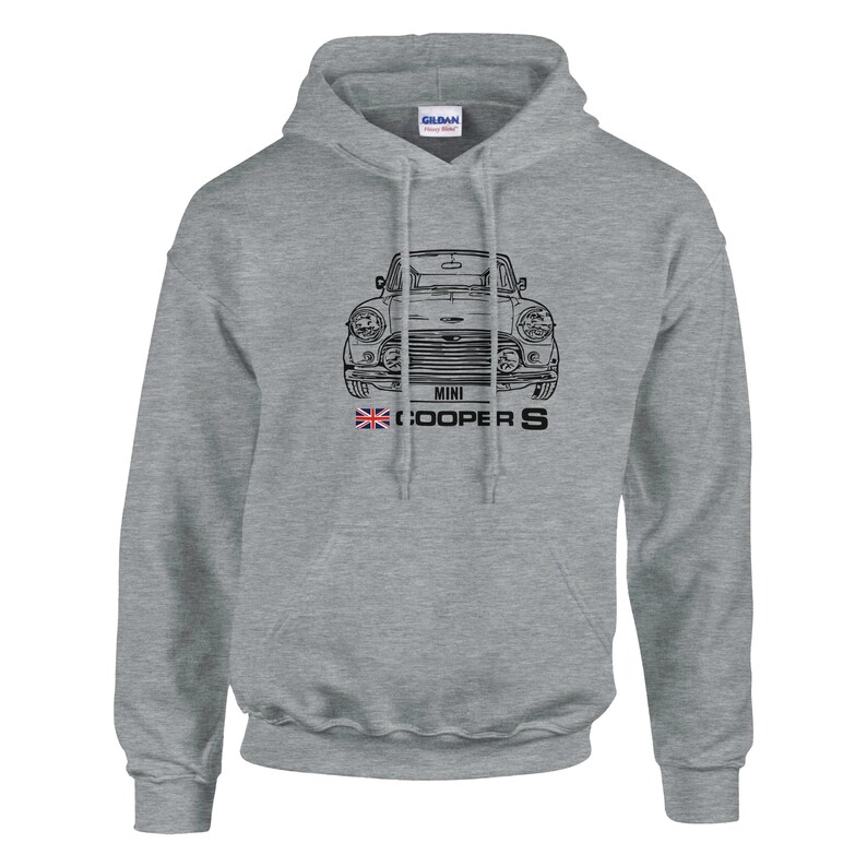 Klassisk Mini Cooper S Sketch Hoodie – Present till veteranbilsentusiast Sport Grey