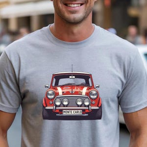 ミニ・モンテカルロ風Tシャツ、クラシックなミニ・クーパーの男性向けギフト、英国車Tシャツ、車愛好家向けヴィンテージ・ラリーTシャツ