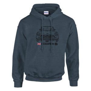 Klassisk Mini Cooper S Sketch Hoodie – Present till veteranbilsentusiast Dark Heather