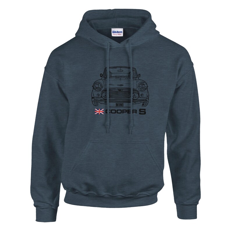 Klassisk Mini Cooper S Sketch Hoodie – Present till veteranbilsentusiast Dark Heather