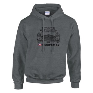 Klassisk Mini Cooper S Sketch Hoodie – Present till veteranbilsentusiast Graphite Heather