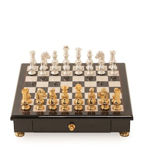 French Set Solid Brass Chess Set + Glossy Wooden Chessboard New