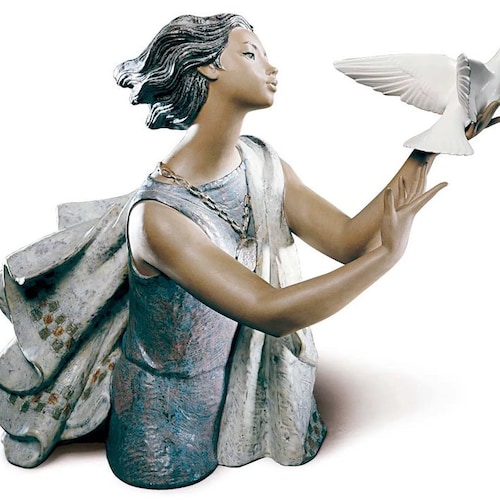 LLADRÓ Figurina Bimba Con Cuccioli. Figurina Ragazza di Porcellana