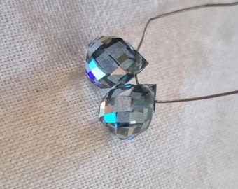 2 Pcs Of 6 Ct Blue Moissanite Eye Drops| Faceted Briolette | Loose Diamond Beads & Diamond Earrings