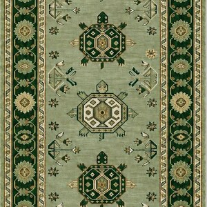 Hand Knotted Turtle Runner Rug, Green Oushak Wool Rug, Vintage Turkish Style Hallway Rug, Handmade Entryway Runner, Custom Size Rug