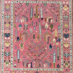Exquisite Pink Floral Life of Tree Oriental Oushak Rug Hand-Knotted woolen carpets for Home and Living area Decor in sizes 6x9 8x10 9x12 Rug